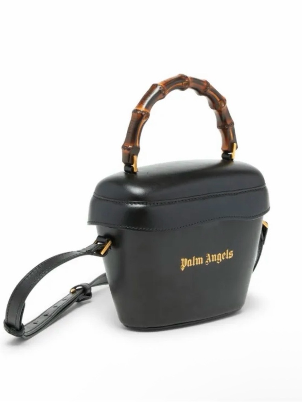 ✨Palm Angels✨Black Leather Bamboo-Handle Top-Handle Crossbody